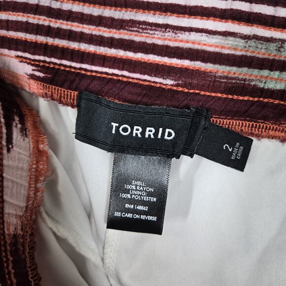 Torrid Wide Leg Crinkle Gauze High Rise Pull On Pants sz 2- 2X Multi Ikat Stripe - Picture 8 of 13